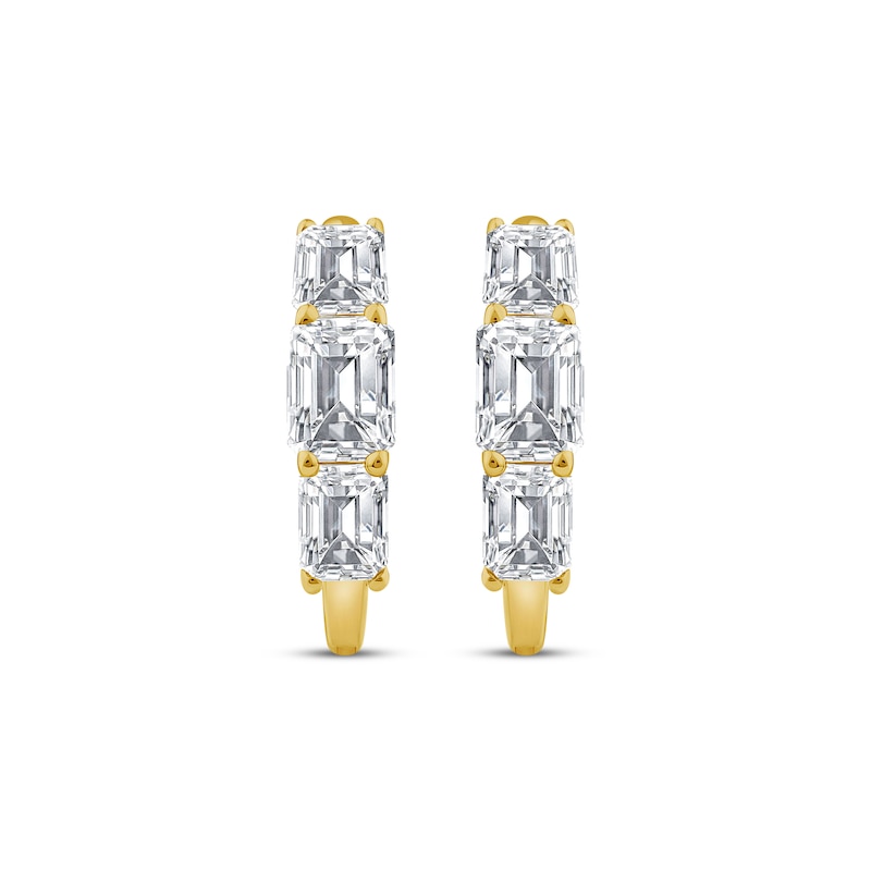 Main Image 2 of KAY Lab-Grown Diamonds Emerald-Cut Three-Stone Huggie Hoop Earrings 2 ct tw 24K Yellow Gold Vermeil Sterling Silver