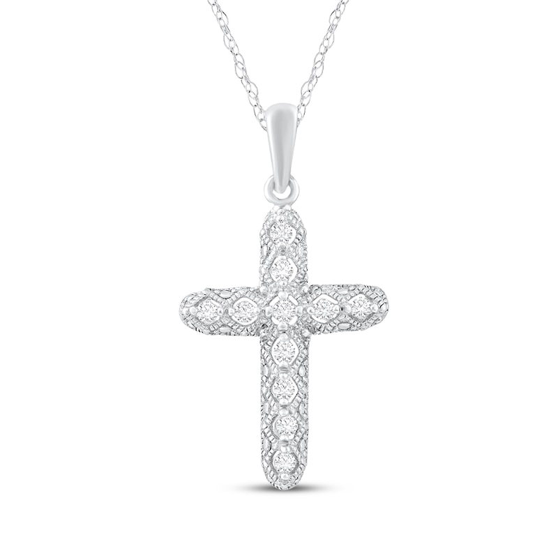 Main Image 1 of Diamond Cross Necklace 1/8 ct tw 14K White Gold 18"