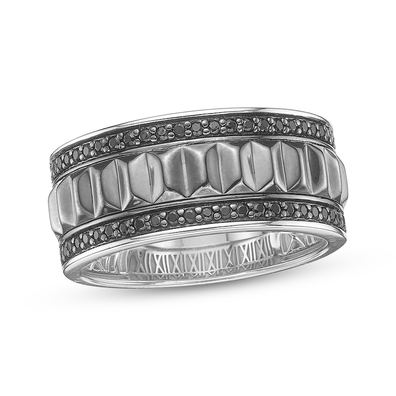 Main Image 1 of Twelve Crowns Men's Natural Black Spinel Wide Ridged Ring Sterling Silver with Black Rhodium Plate