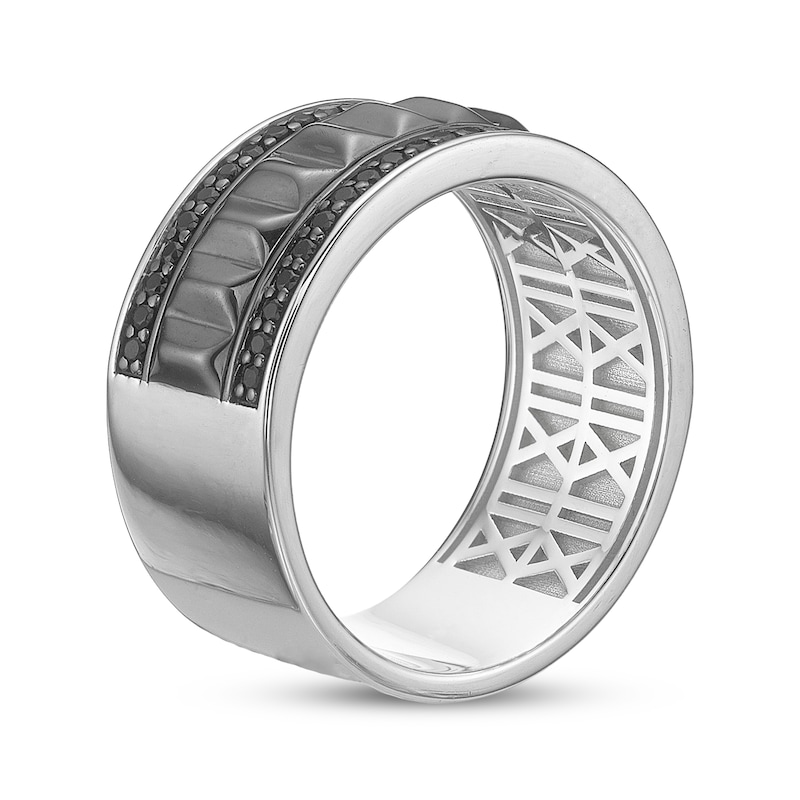 Main Image 2 of Twelve Crowns Men's Natural Black Spinel Wide Ridged Ring Sterling Silver with Black Rhodium Plate