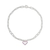Thumbnail Image 1 of Pink Lab-Created Sapphire Heart Paperclip Chain Anklet Sterling Silver 10"