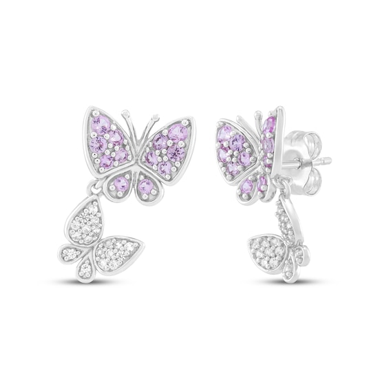 Pink & White Lab-Created Sapphire Butterfly Dangle Earrings Sterling Silver