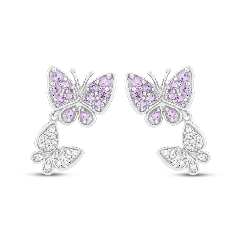 Main Image 2 of Pink & White Lab-Created Sapphire Butterfly Dangle Earrings Sterling Silver