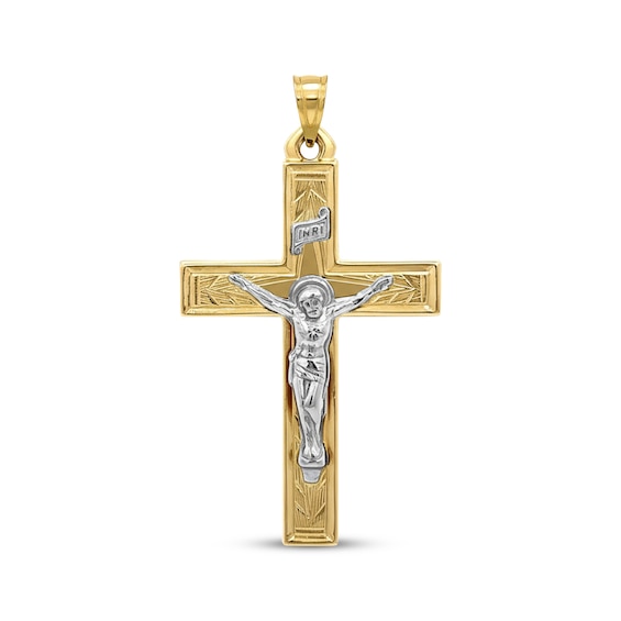 Textured Crucifix Necklace Charm 10K Yellow Gold