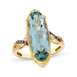 Le Vian Elongated Oval-Cut Green Quartz Ring 1/15 ct tw Diamonds 14K Honey Gold