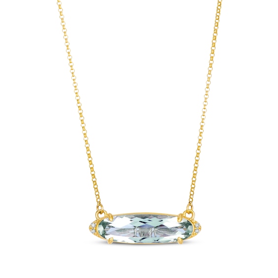 Le Vian Elongated Oval-Cut Green Quartz & Diamond Accent Necklace 14K Honey Gold 19"