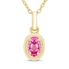 Thumbnail Image 1 of STUDIO BY KAY Oval-Cut Pink Lab-Created Sapphire Solitaire Necklace 24K Yellow Gold Vermeil Sterling Silver 18"