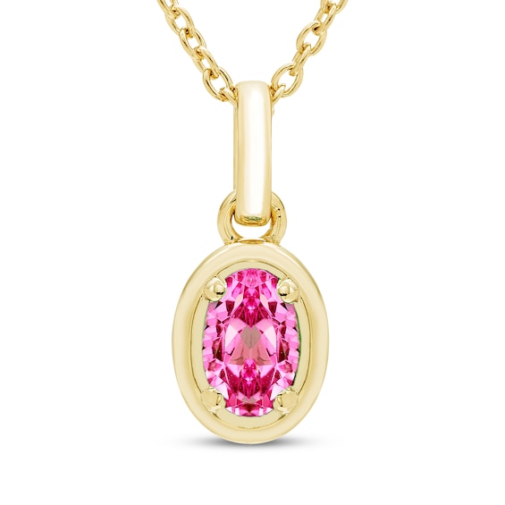 STUDIO BY KAY Oval-Cut Pink Lab-Created Sapphire Solitaire Necklace 24K Yellow Gold Vermeil Sterling Silver 18"