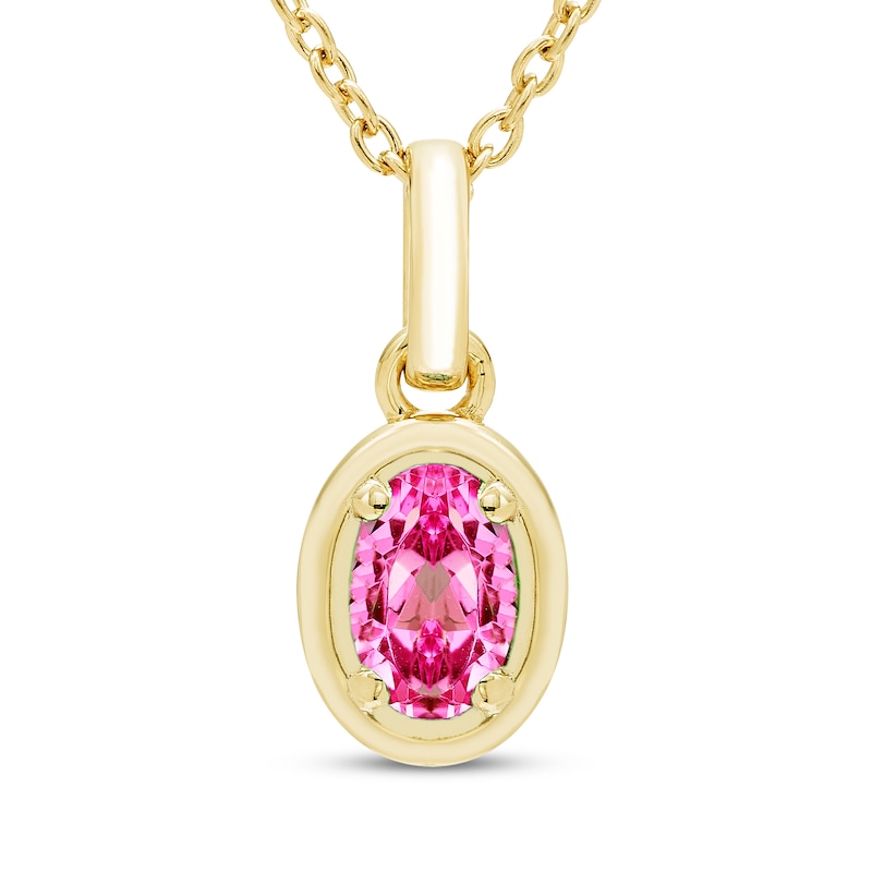 Main Image 1 of STUDIO BY KAY Oval-Cut Pink Lab-Created Sapphire Solitaire Necklace 24K Yellow Gold Vermeil Sterling Silver 18"