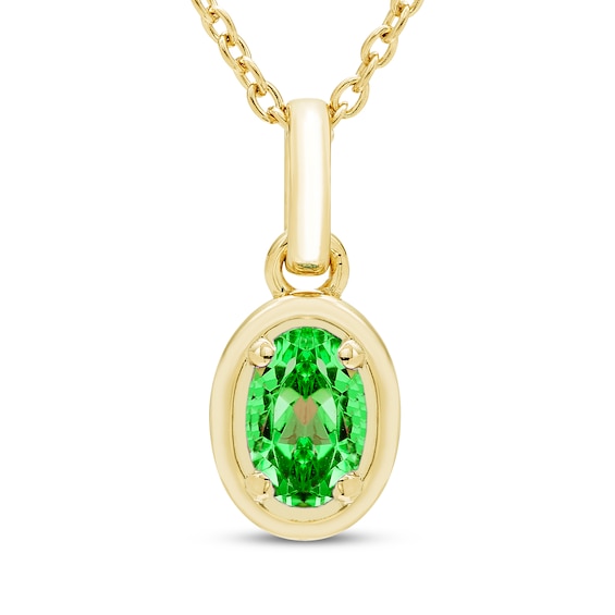 STUDIO BY KAY Oval-Cut Lab-Created Emerald Solitaire Necklace 24K Yellow Gold Vermeil Sterling Silver 18"