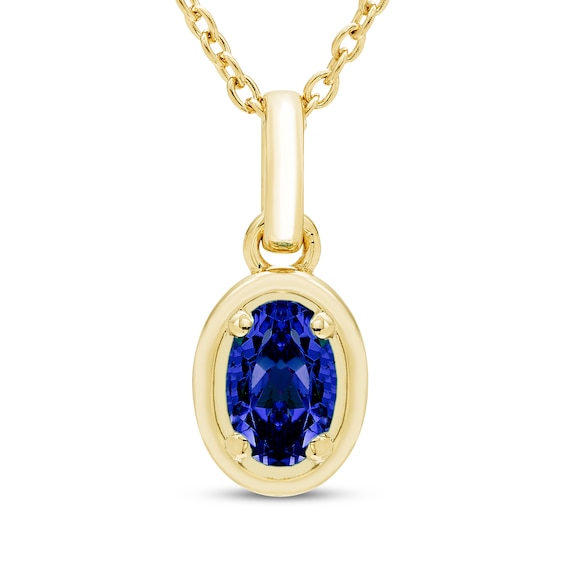 STUDIO BY KAY Oval-Cut Blue Lab-Created Sapphire Solitaire Necklace 24K Yellow Gold Vermeil Sterling Silver 18"