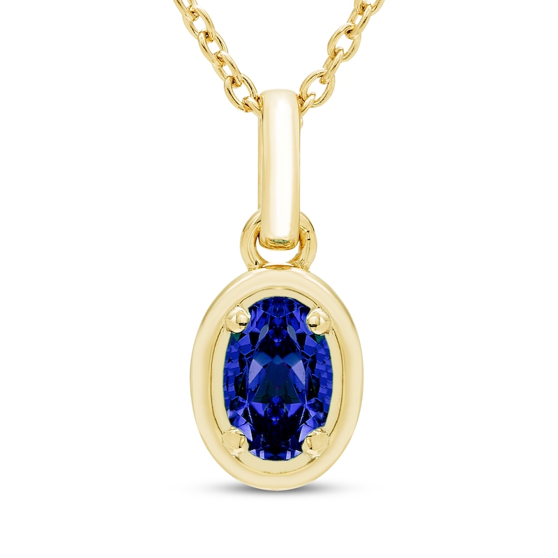 Main Image 1 of STUDIO BY KAY Oval-Cut Blue Lab-Created Sapphire Solitaire Necklace 24K Yellow Gold Vermeil Sterling Silver 18"