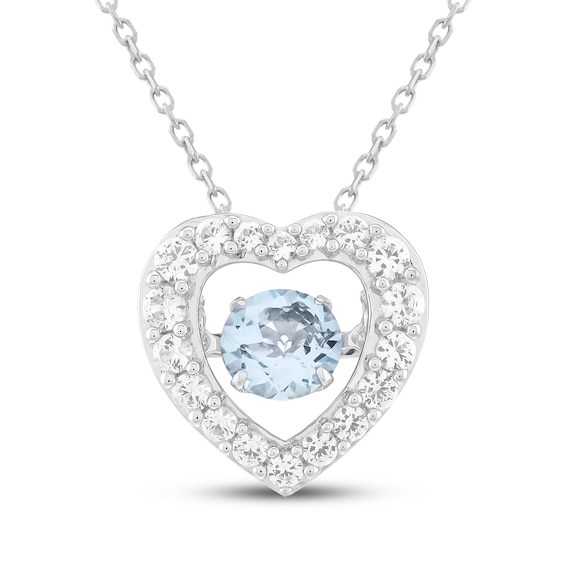 Unstoppable Love Aquamarine & White Lab-Created Sapphire Heart Necklace Sterling Silver 18"
