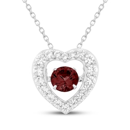 Unstoppable Love Garnet & White Lab-Created Sapphire Heart Necklace Sterling Silver 18"