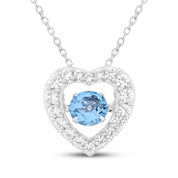 Unstoppable Love Swiss Blue Topaz & White Lab-Created Sapphire Heart Necklace Sterling Silver 18"