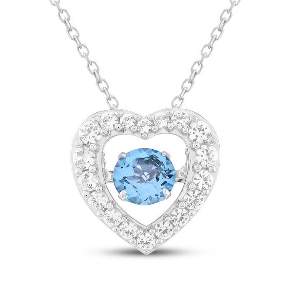 Unstoppable Love Swiss Blue Topaz & White Lab-Created Sapphire Heart Necklace Sterling Silver 18"