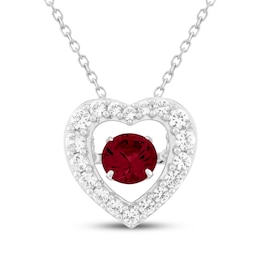 Unstoppable Love Lab-Created Ruby & White Lab-Created Sapphire Heart Necklace Sterling Silver 18"