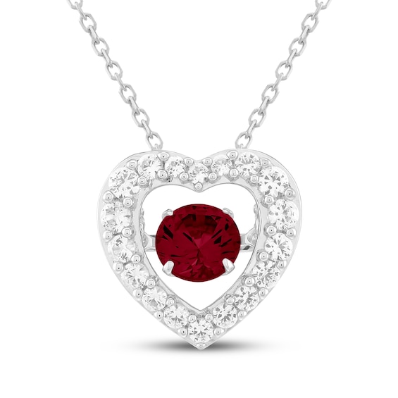Unstoppable Love Lab-Created Ruby & White Lab-Created Sapphire Heart Necklace Sterling Silver 18"