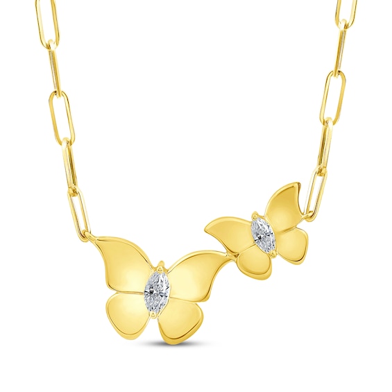 KAY Lab-Grown Diamonds Marquise-Cut Butterfly Necklace 1/6 ct tw 10K Yellow Gold 18"