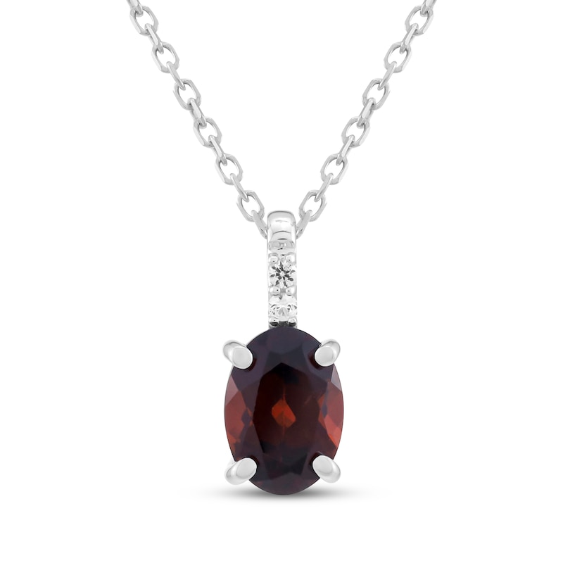 Main Image 1 of Oval-Cut Natural Garnet & White Lab-Created Sapphire Necklace Sterling Silver 18"