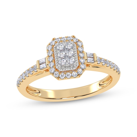 Now + Forever Multi-Diamond Halo Engagement Ring 1/3 ct tw 10K Yellow Gold