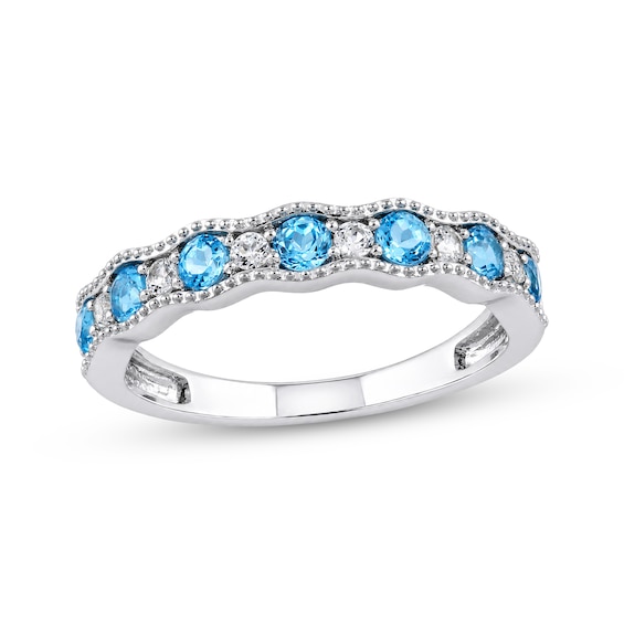 White & Swiss Blue Topaz Stacking Ring Sterling Silver