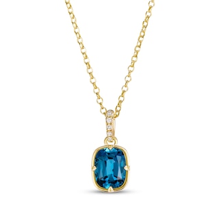 Le Vian Antique Cushion-Cut Natural London Blue Topaz Necklace Diamond Accent 14K Honey Gold