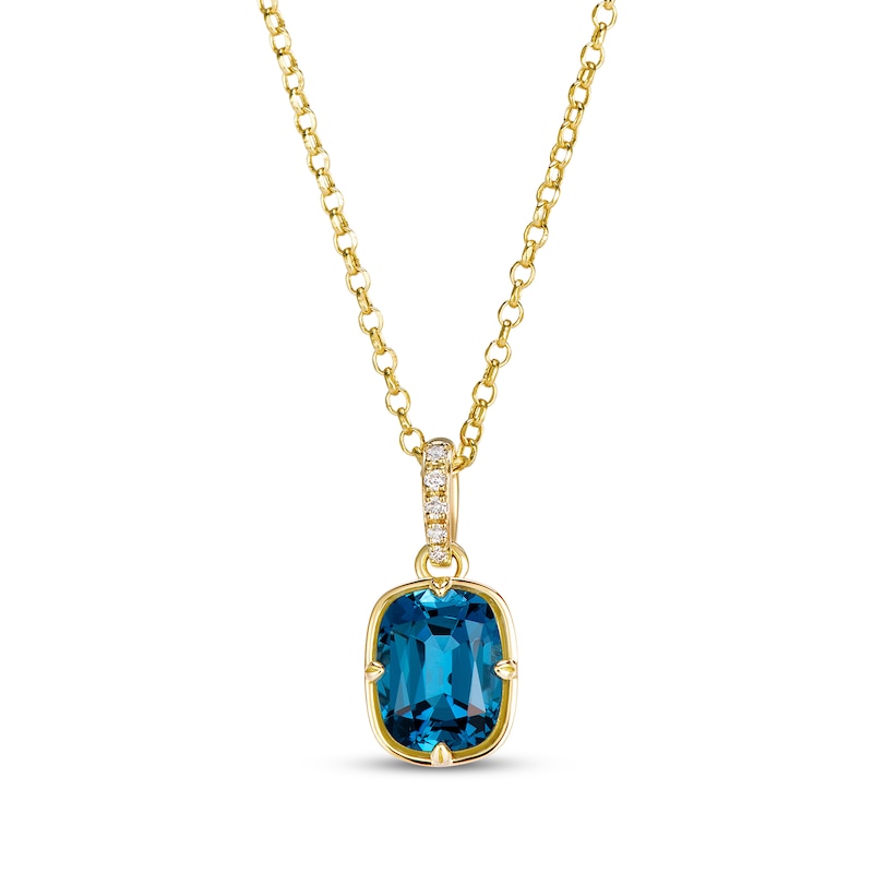 Main Image 1 of Le Vian Cushion-Cut Natural London Blue Topaz Necklace Diamond Accent 14K Honey Gold