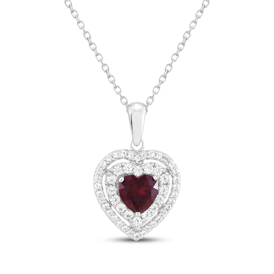 Heart-Shaped Lab-Created Ruby & White Lab-Created Sapphire Double Halo Necklace Sterling Silver 18"