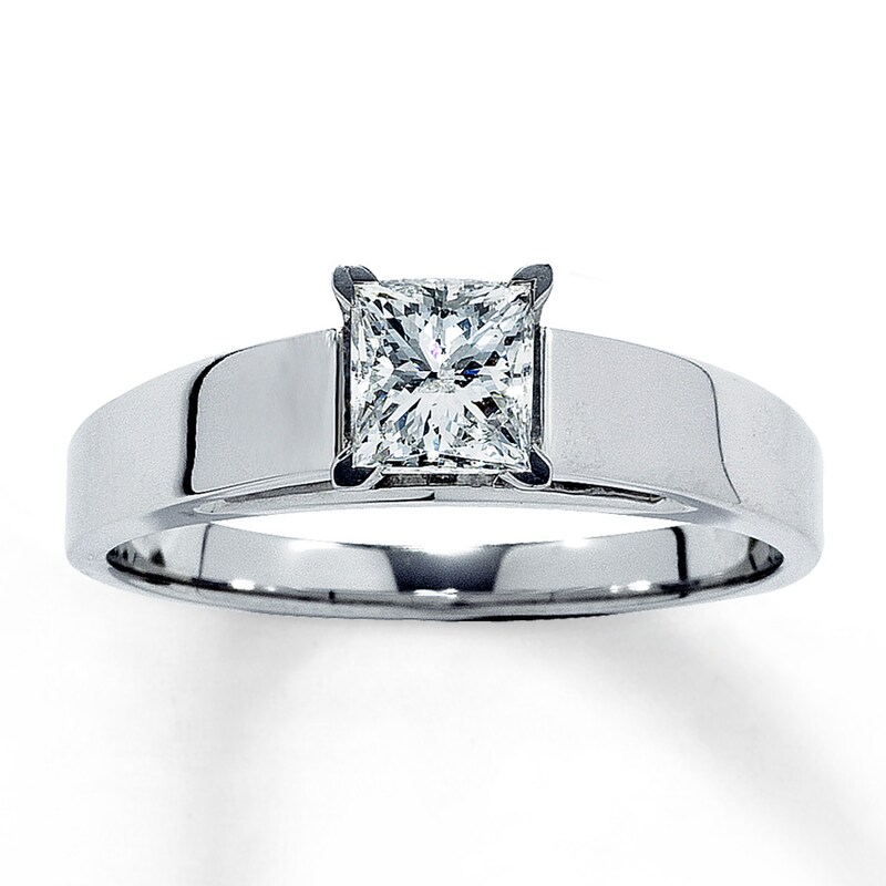 Diamond Solitiare Engagement Ring 3/4 ct tw Princess-cut 14K White Gold