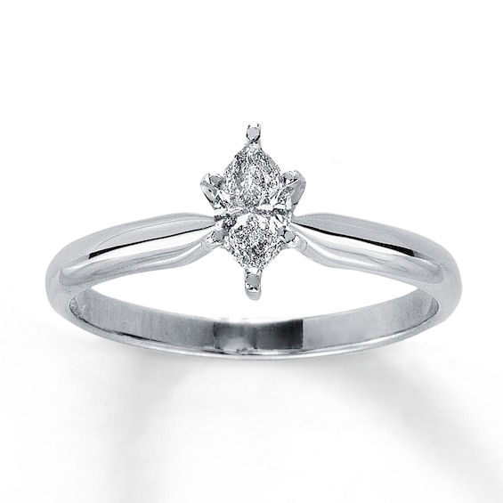 Diamond Solitaire Ring 1/3 carat Marquise 14K White Gold (I/I2)