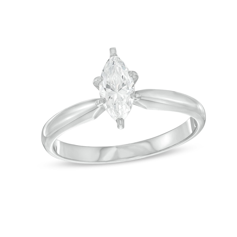 Diamond Solitaire Ring 1/2 carat Marquise 14K White Gold (I/I2)