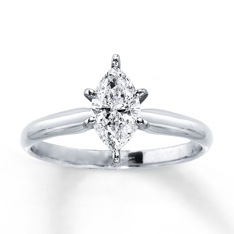 Diamond Solitaire Ring 3/4 carat Marquise 14K White Gold (I/I2)