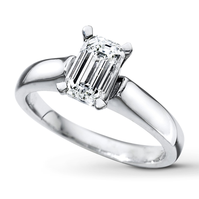 Diamond Solitaire Ring 1 Carat Emerald-cut 14K White Gold (I/SI2)