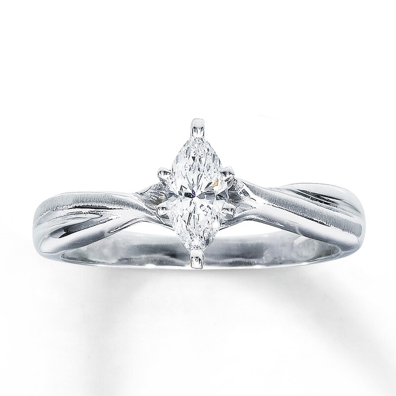 Certified Diamond Ring 1/3 carat Marquise-cut 14K White Gold (I/SI2)