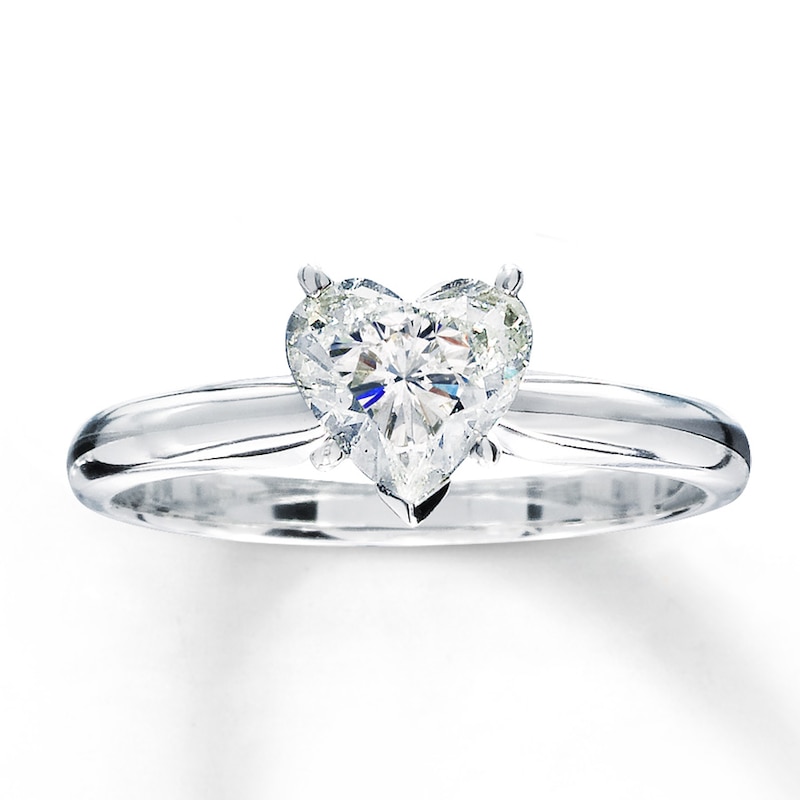 Diamond Solitaire Ring 1 carat Heart-shaped 14K White Gold (I/I2)