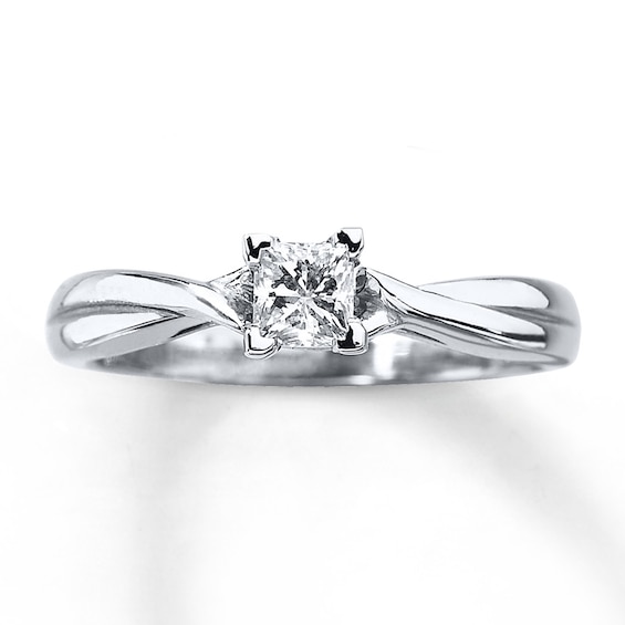 Now + Forever Diamond Solitaire Ring 3/8 Carat Princess-cut 14K White Gold (I/I2)