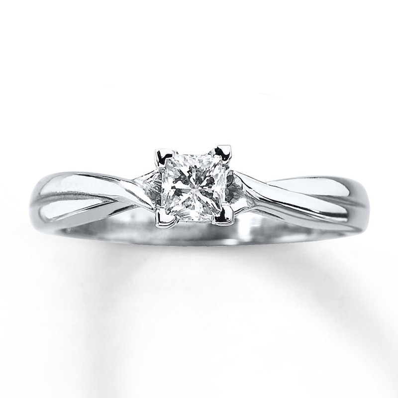 Diamond Solitaire Ring 3/8 Carat Princess-cut 14K White Gold (I/I2)