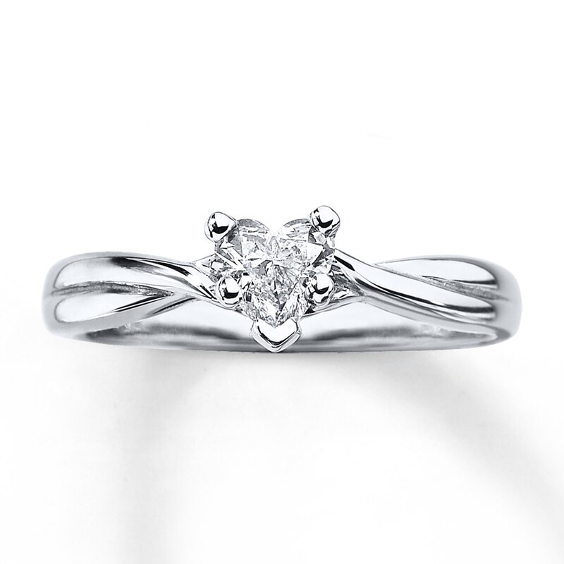 Solitaire Diamond Ring 3/8 ct tw Heart-cut 14K White Gold (I/I2)