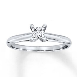 Diamond Solitaire Ring 1/3 Carat Princess-Cut 14K White Gold (I/I2)