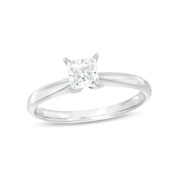 Now + Forever Diamond Solitaire Ring 1/2 Carat Princess-Cut 14K White Gold (I/I2)