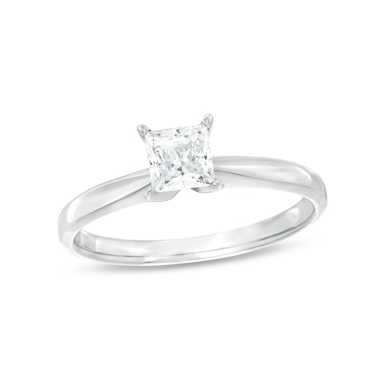 Diamond Solitaire Ring 1/2 Carat Princess-Cut 14K White Gold (I/I2