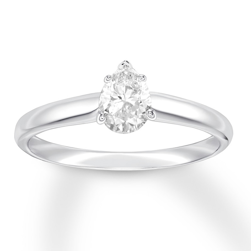 Certified Diamond Solitaire 1/2 ct Pear-shaped 14K White Gold (I/I1)