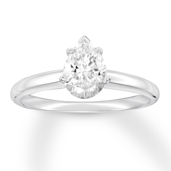 Certified Diamond Solitaire 1 ct Pear-shaped 14K White Gold (I/I1