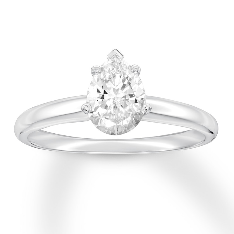 Certified Diamond Solitaire 1 ct Pear-shaped 14K White Gold (I/I1)