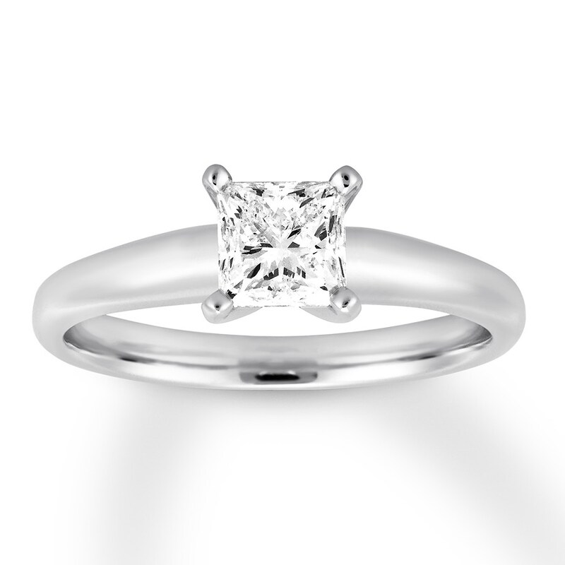 3//4 Carat Princess Cut Diamond Solitaire Engagement Ring 14K White Gold Very Good Cut J, I2, 0.74 c.t.w