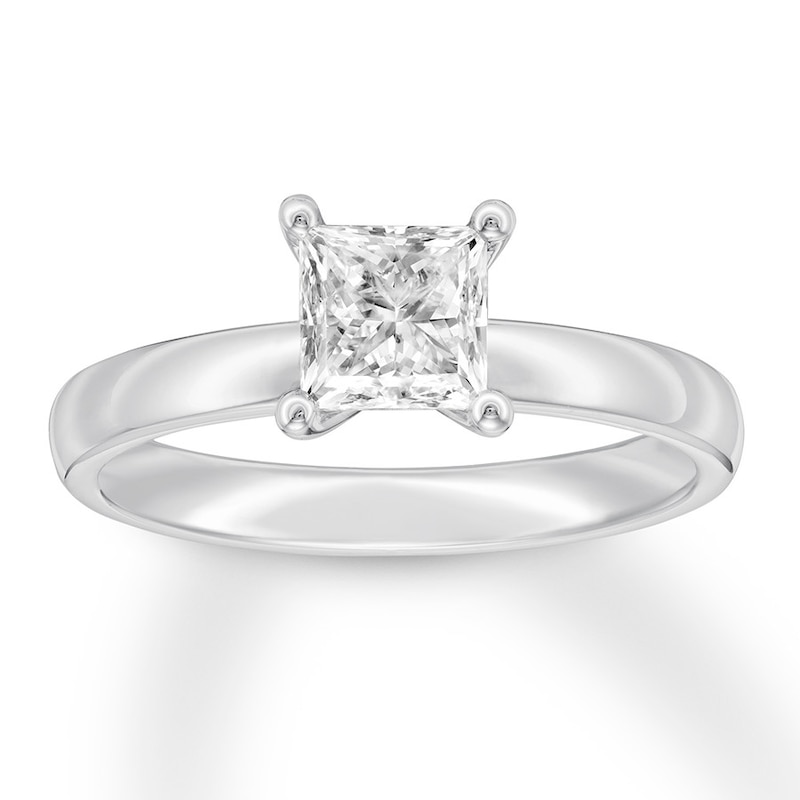 Certified Diamond Solitaire 1 ct Princess-cut 14K White Gold (I/SI2)