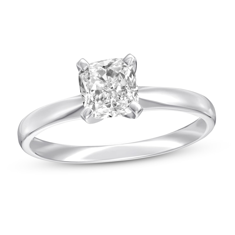 Certified Diamond Solitaire 1 Carat Cushion-cut 14K White Gold (I/I1)