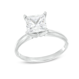 Certified Diamond Solitaire 2 ct Princess-cut 14K White Gold (I/I2)