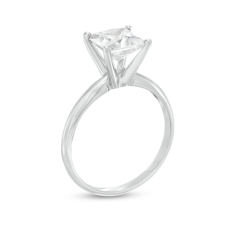 Certified Diamond Solitaire 2 ct Princess-cut 14K White Gold (I/I2)